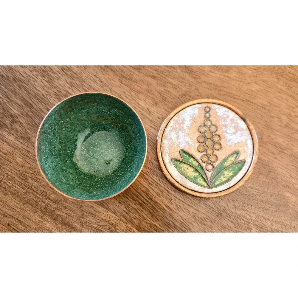 Vintage Copper Cloisonné Flower Enamel Trinket Dish